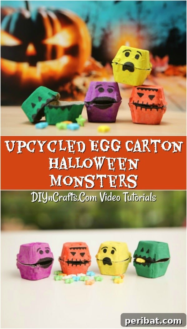 Finished Halloween monster treat boxes from egg cartons