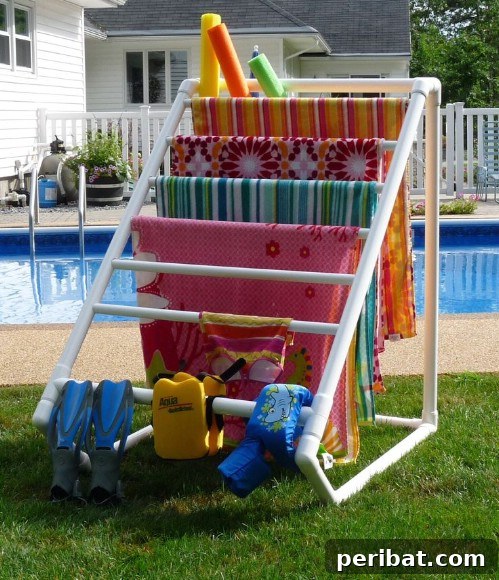 70 Genius Summer Backyard DIYs to Elevate Your Outdoor Space 36 Build a Multi-Towel Rack for the Pool
