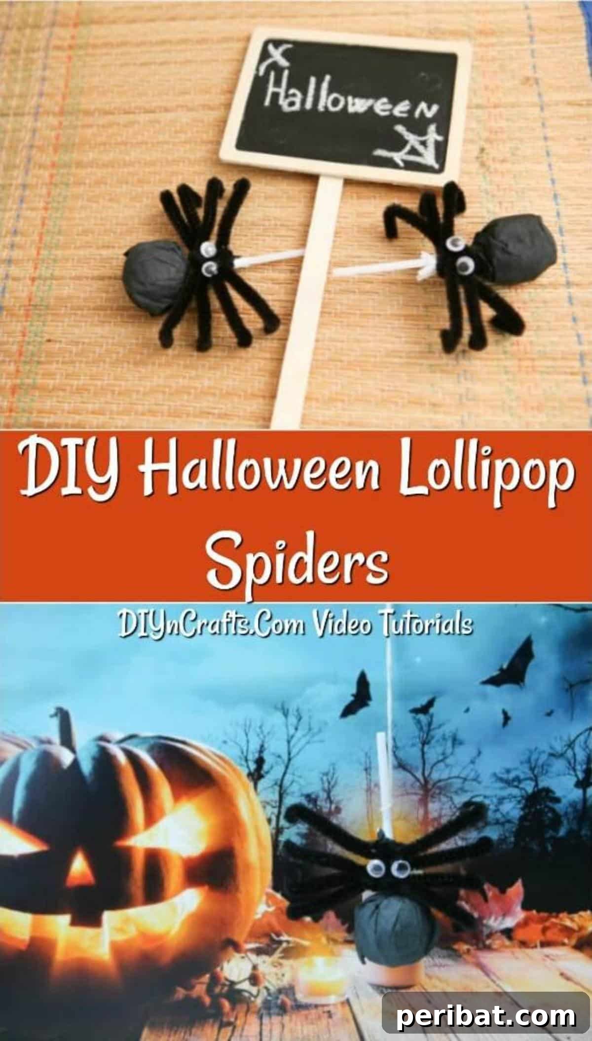 How to make a DIY Halloween Lollipop Spider Craft - A finished spider lollipop ready for Halloween.