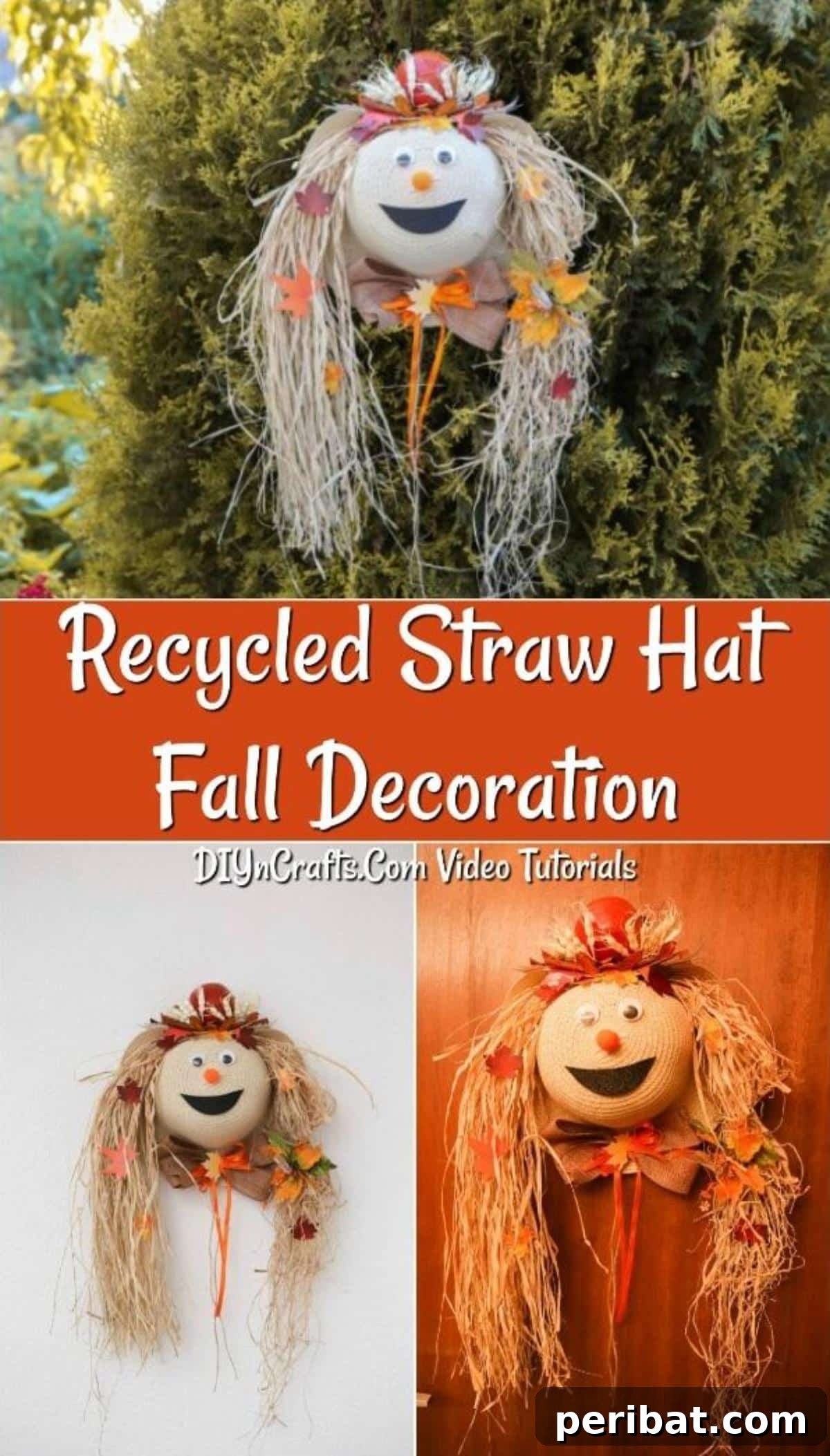 Fun recycled straw hat harvest decor scarecrow tutorial