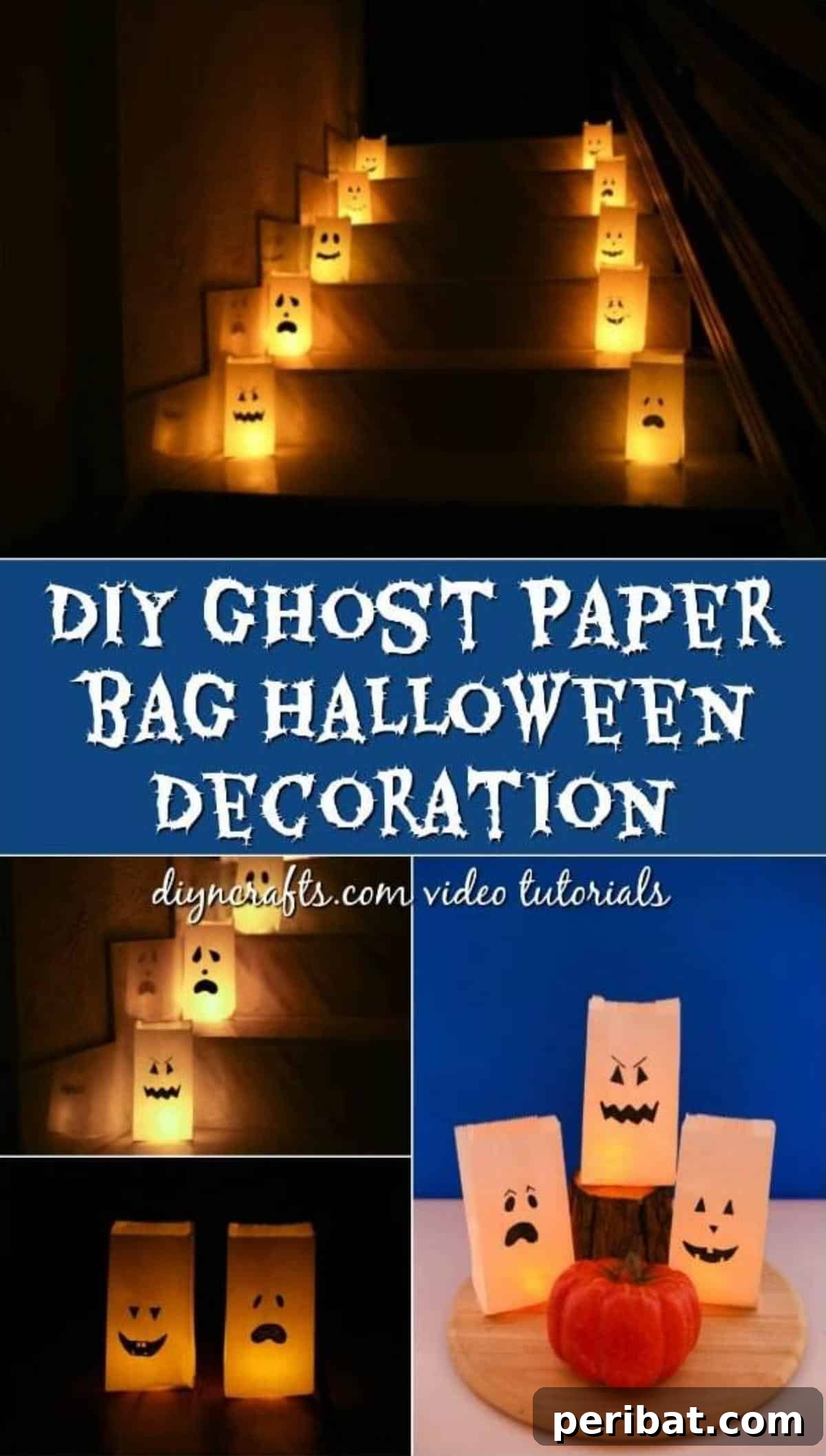 DIY Ghostly Glow Bags for Halloween 2 How to make luminary bags into fun Halloween ghost decorations, showcasing glowing bags at dusk