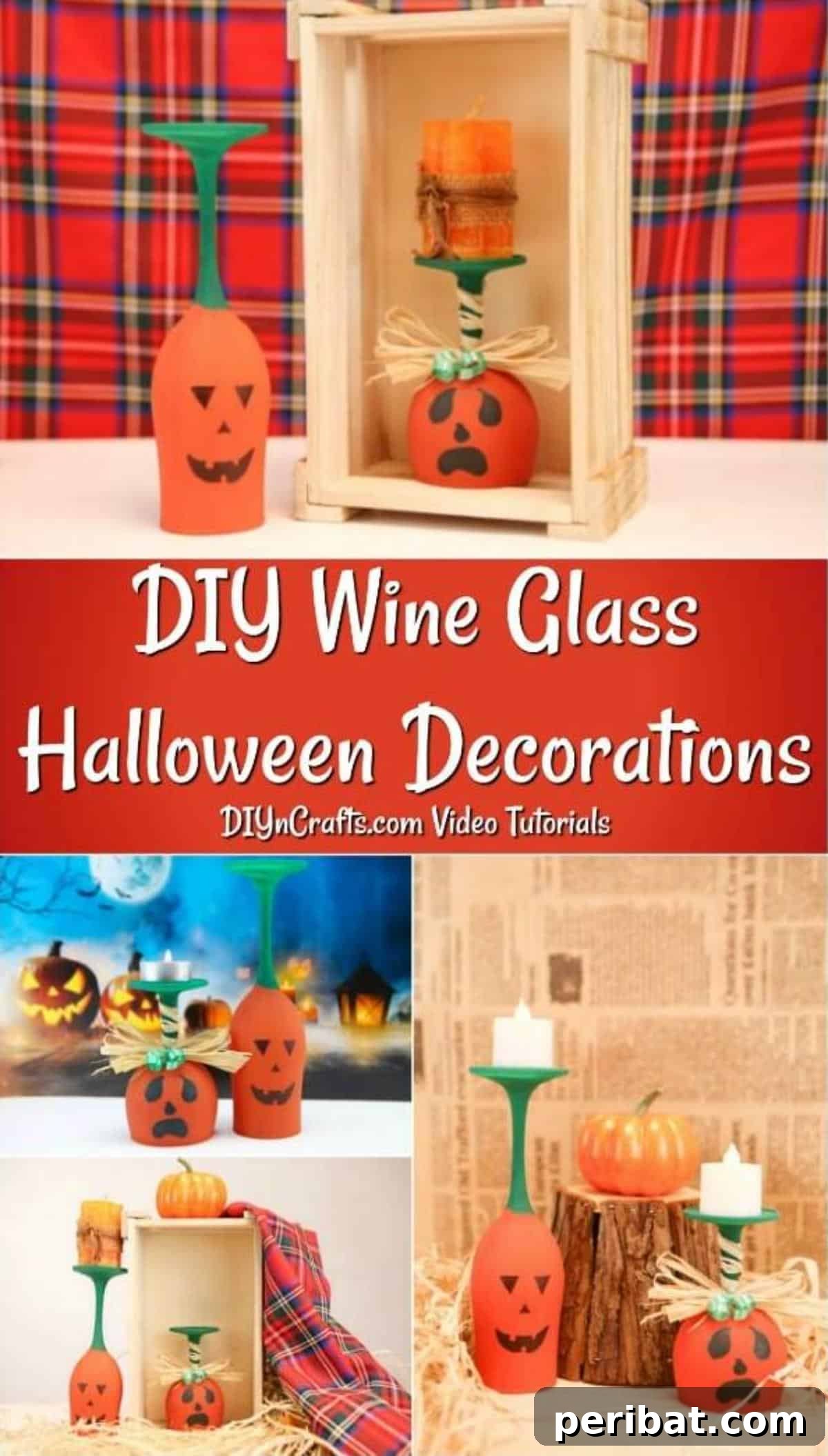 A beautifully painted wine glass pumpkin art piece, showcasing how an ordinary glass can become a unique fall decoration.