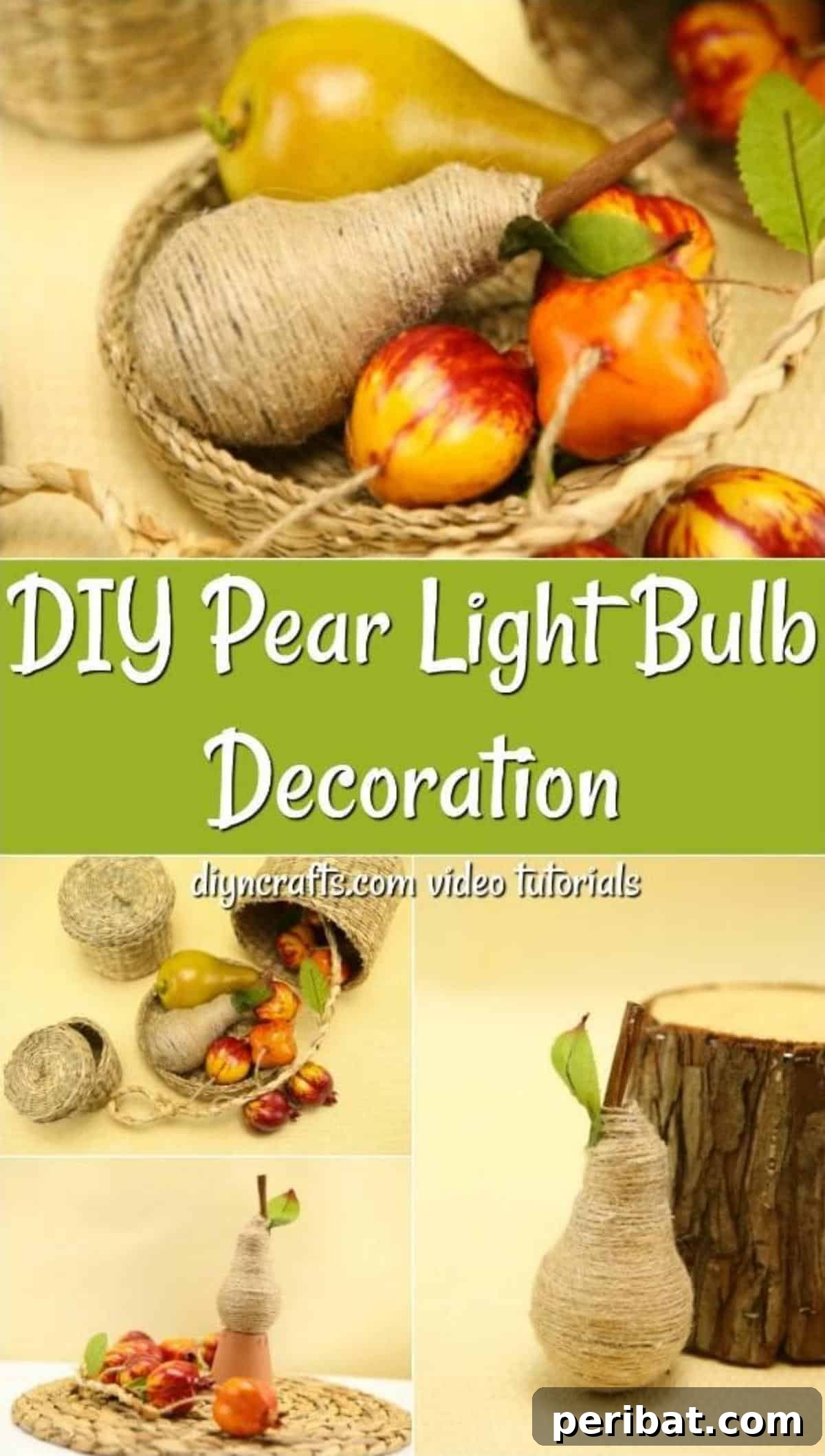 Handcrafted Twine Pear Bulb Art 2 Learn how to make wrapped pear fruit decoration