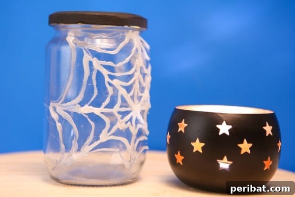 DIY Halloween Spider Web Jar Decoration