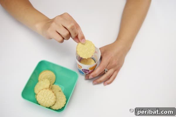 Placing cookies inside a homemade cookie box from plastic party cup