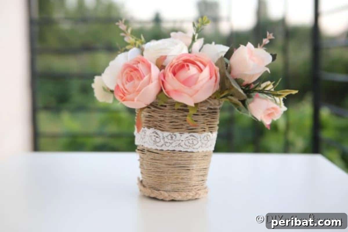 Craft a Charming Rustic Basket 3 Rustic woven basket sitting on a white counter with shrubs in the background