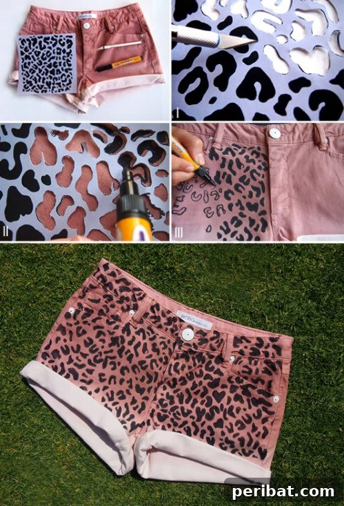 40 Smart & Easy DIY Shorts for Summer 12 DIY leopard print shorts from old shorts using a stencil and fabric paint