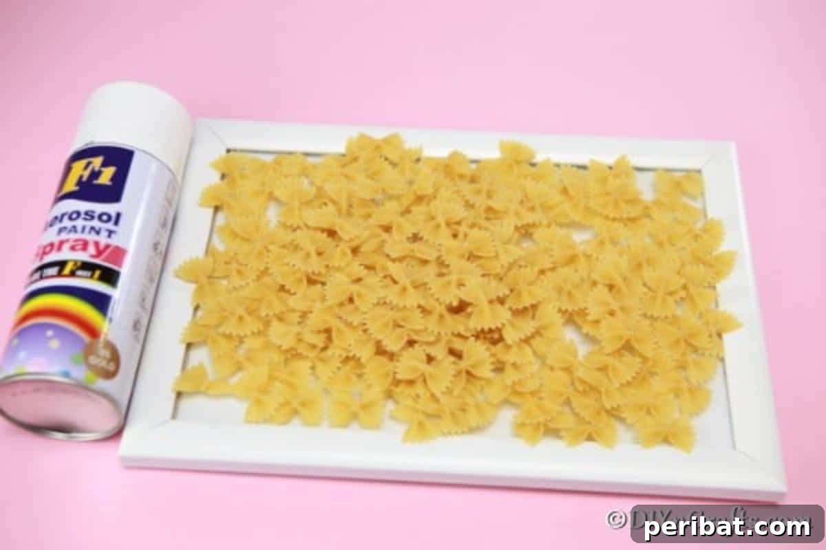 Supplies for making painted pasta frame craft
