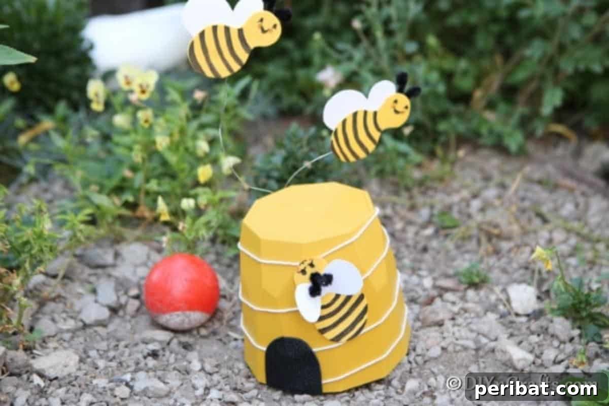 Whimsical Bee Garden Planter 3 A bee decoration on the edge of a garden