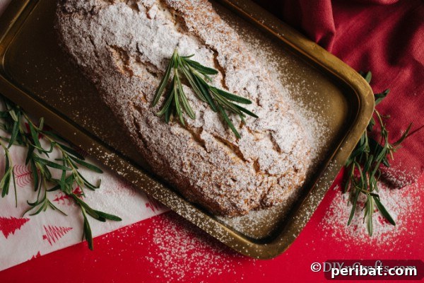 Overhead picture of a loaf of Christmas stollen