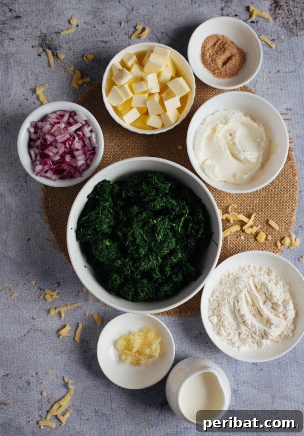 Ingredients for hot spinach dip
