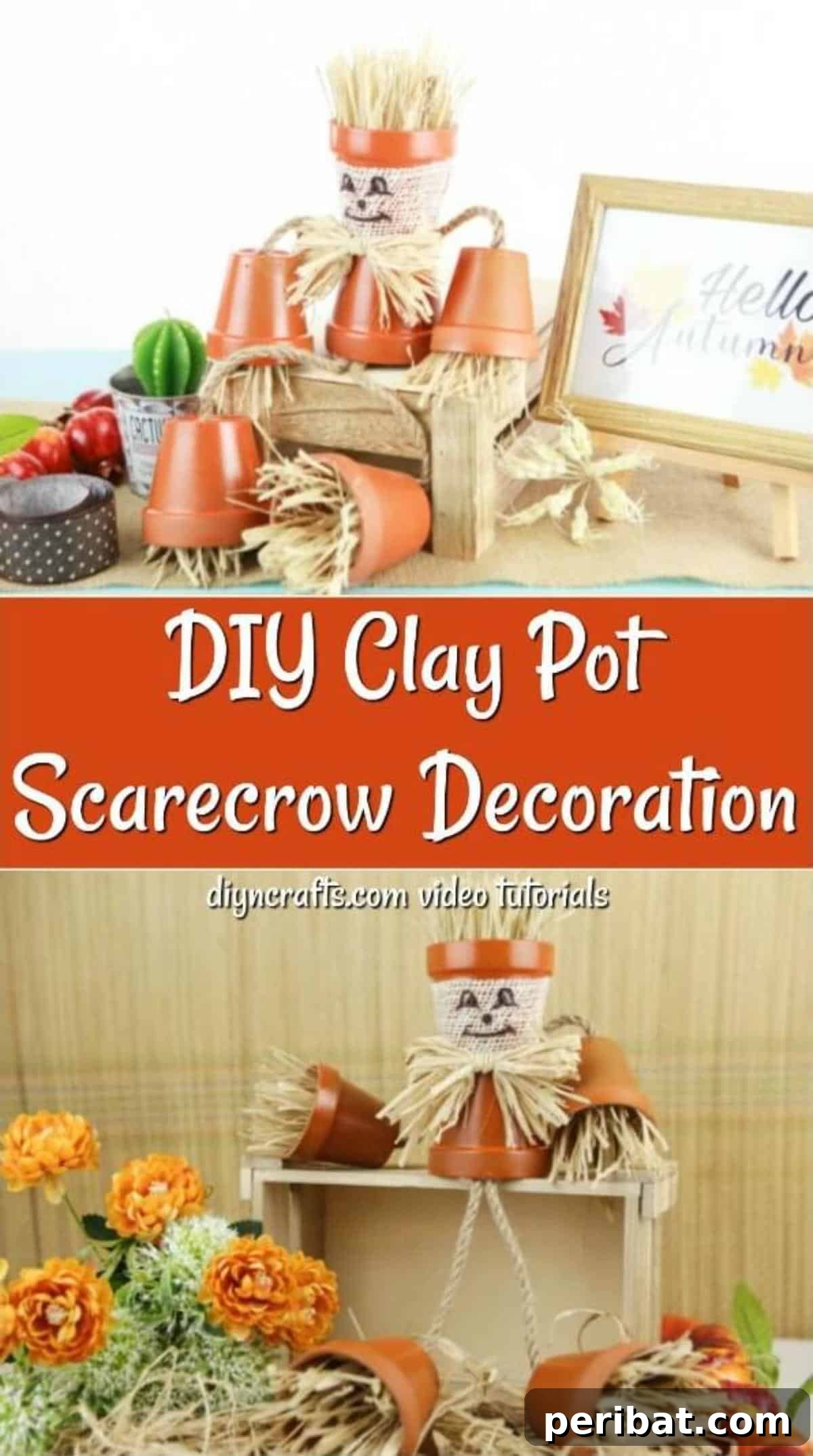 Collage image of a scarecrow flower pot people craft