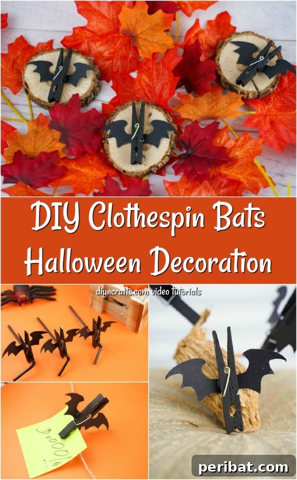 A charming Halloween bat clothespin with googly eyes resting on a decorative pumpkin, showcasing the finished craft