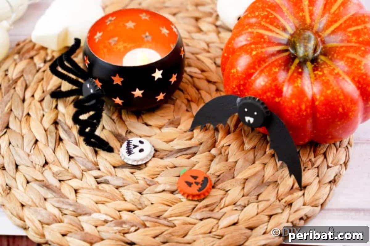 Fun magnets for Halloween sitting on a woven mat with candles in background