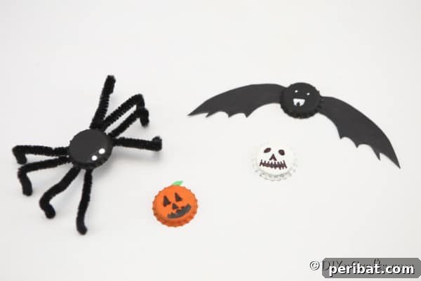 Completed fun magnets that look like bats spiders pumpkins and ghosts