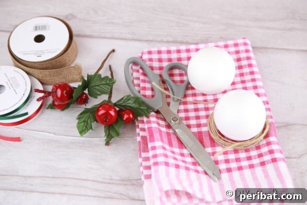 Cozy Plaid Tree Adornments 7 Supplies needed for making a homemade fabric christmas tree ornaments project