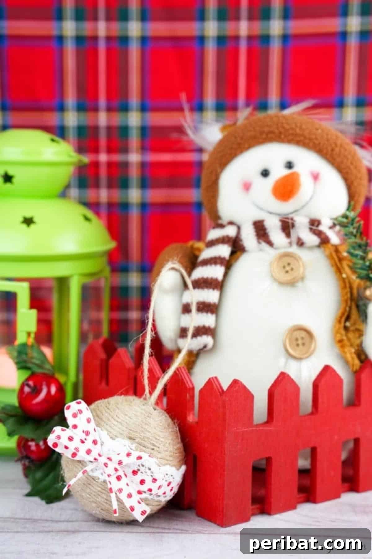 Rustic christmas ornaments on display next to other holiday goodies