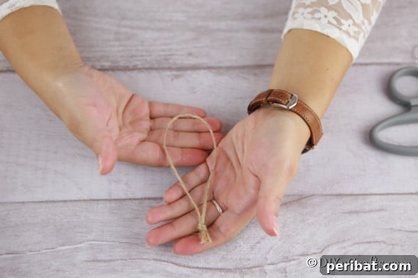 Creating a hanging twine for a rustic ornament