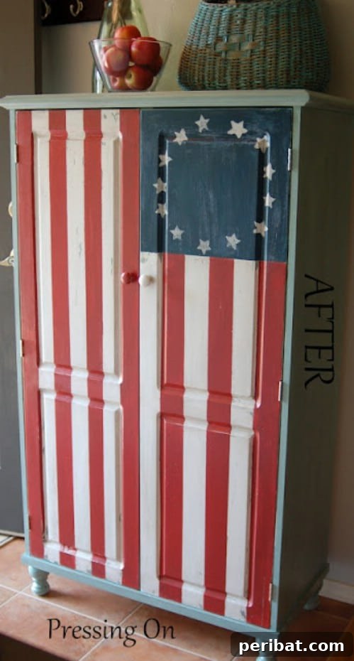 Festive Red, White, and Blue Crafts for an Unforgettable Fourth of July 11 Betsy Ross Painted Cabinet