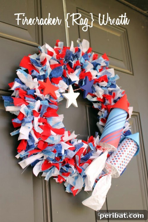 Festive Red, White, and Blue Crafts for an Unforgettable Fourth of July 34 Firecracker Rag Wreath