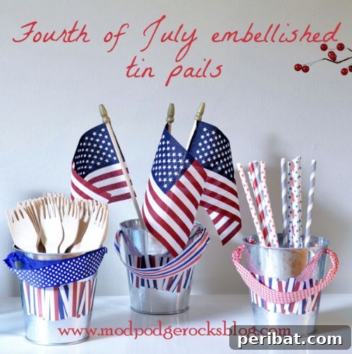 Festive Red, White, and Blue Crafts for an Unforgettable Fourth of July 6 Embellished Tin Pails