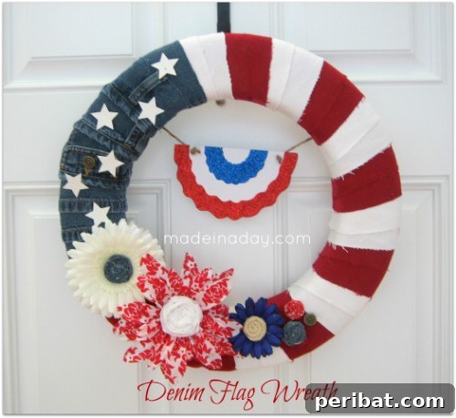 Festive Red, White, and Blue Crafts for an Unforgettable Fourth of July 8 Denim Flag Wreath