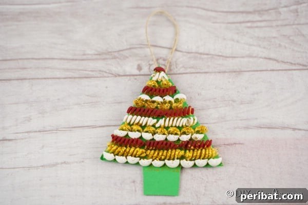 Whimsical Pasta Christmas Tree Decor 13 A completed pasta tree Christmas decoration