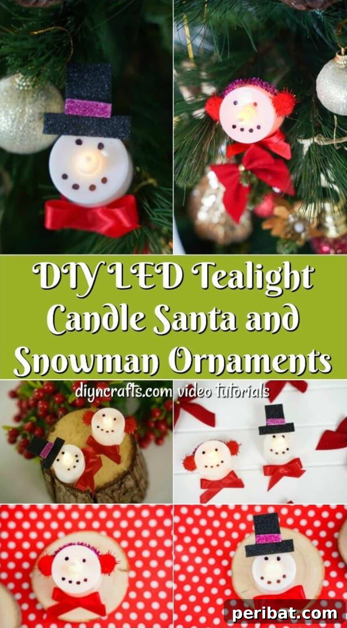 DIY Santa and Snowman Christmas Candles tutorial collage showcasing the crafting process and final products