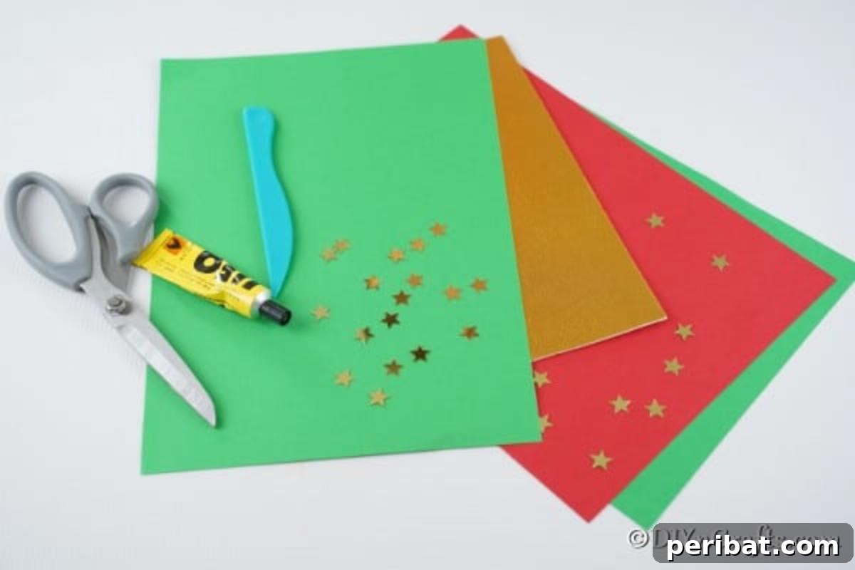 Supplies needed for making a 3D Christmas tree card