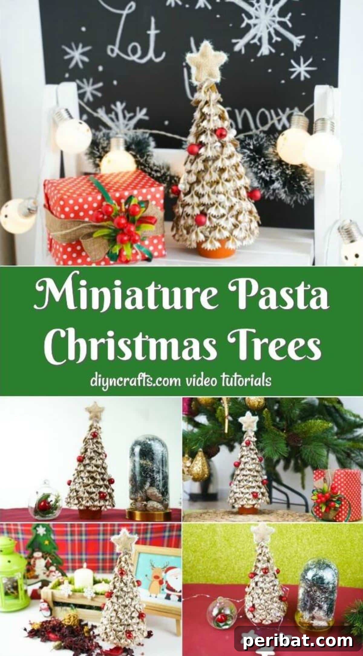 Creative Pasta Christmas Ornaments 2 Collage image of a mini Christmas tree from pasta, showcasing its charming handmade appeal.