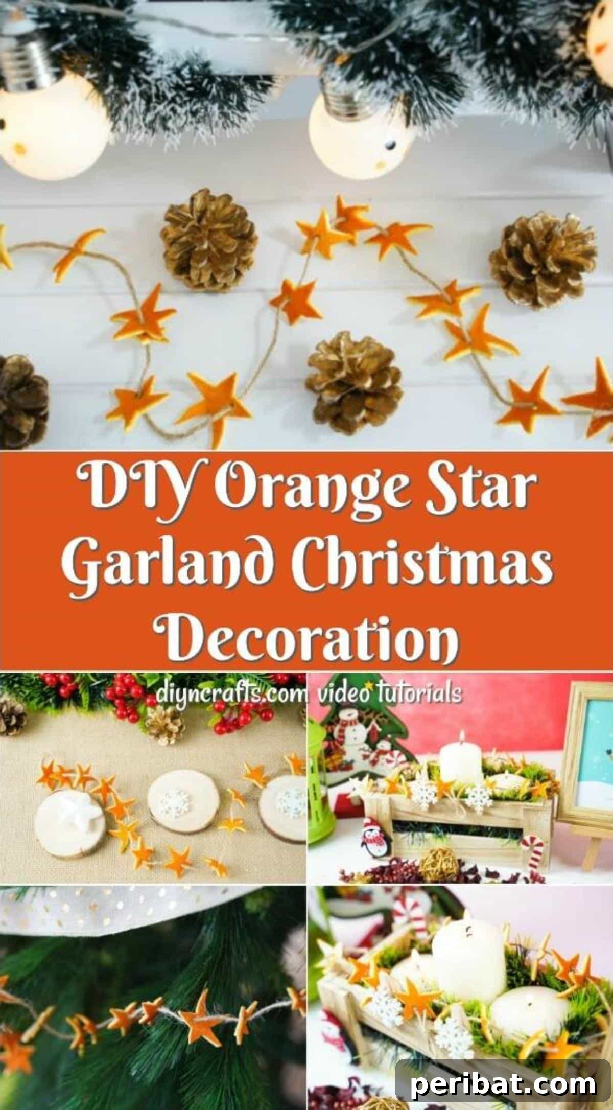 Rustic Chic Orange Peel Star Winter Garland 2 An orange peel star garland displayed on a variety of holiday decorations