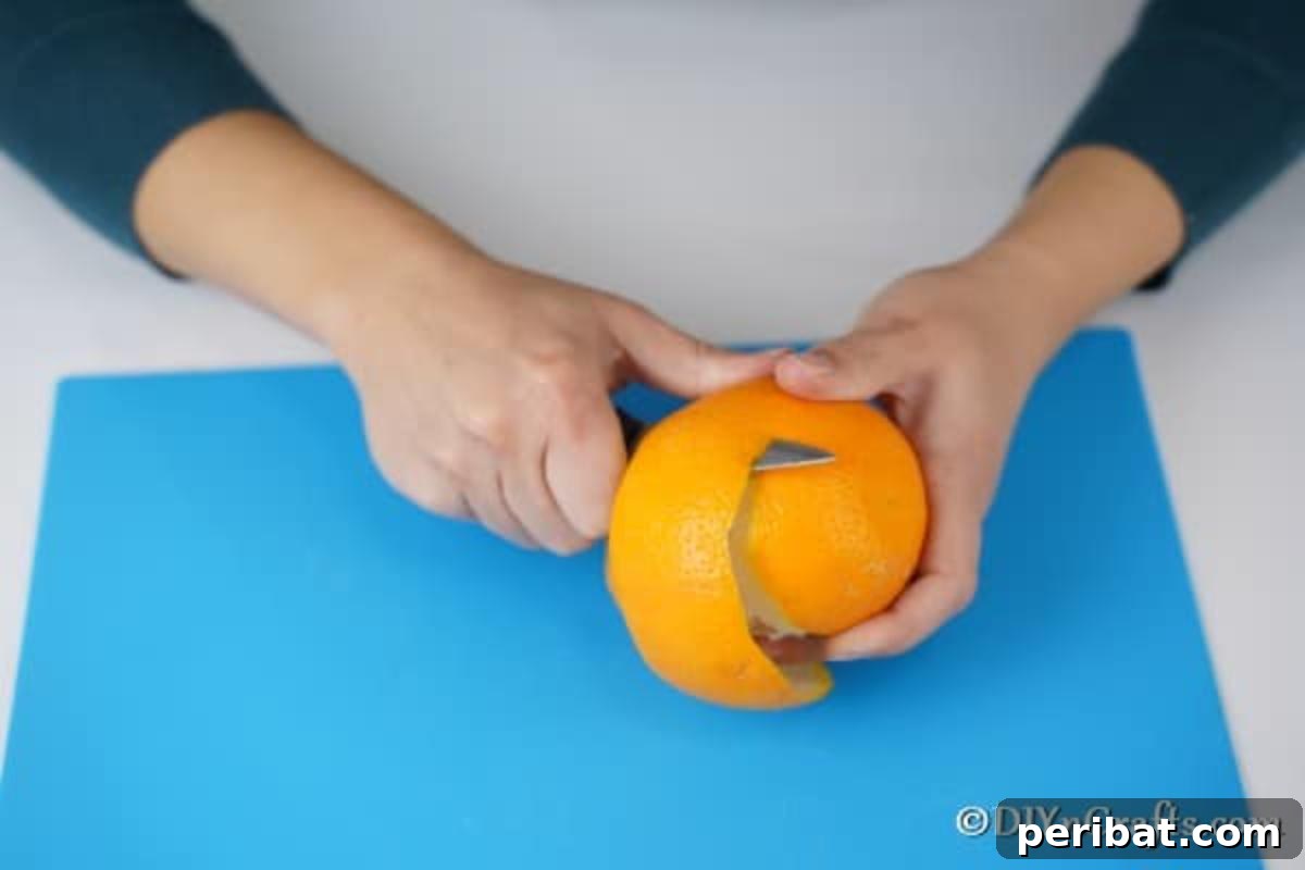 Rustic Chic Orange Peel Star Winter Garland 7 Peeling an orange to make a star garland