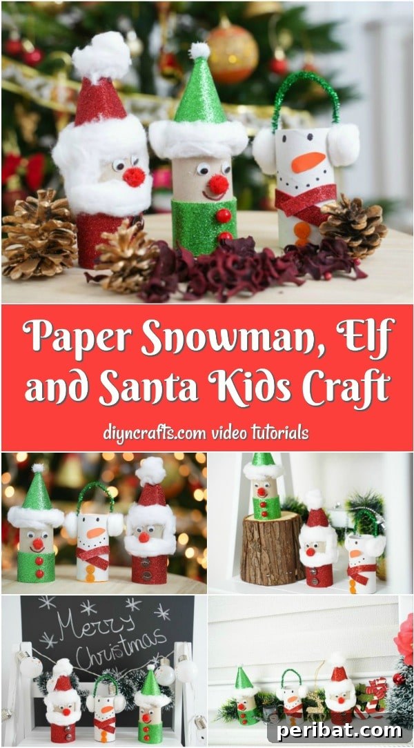 Collection of toilet paper roll Santa, snowman, and elf crafts, a joyful holiday DIY project for children.