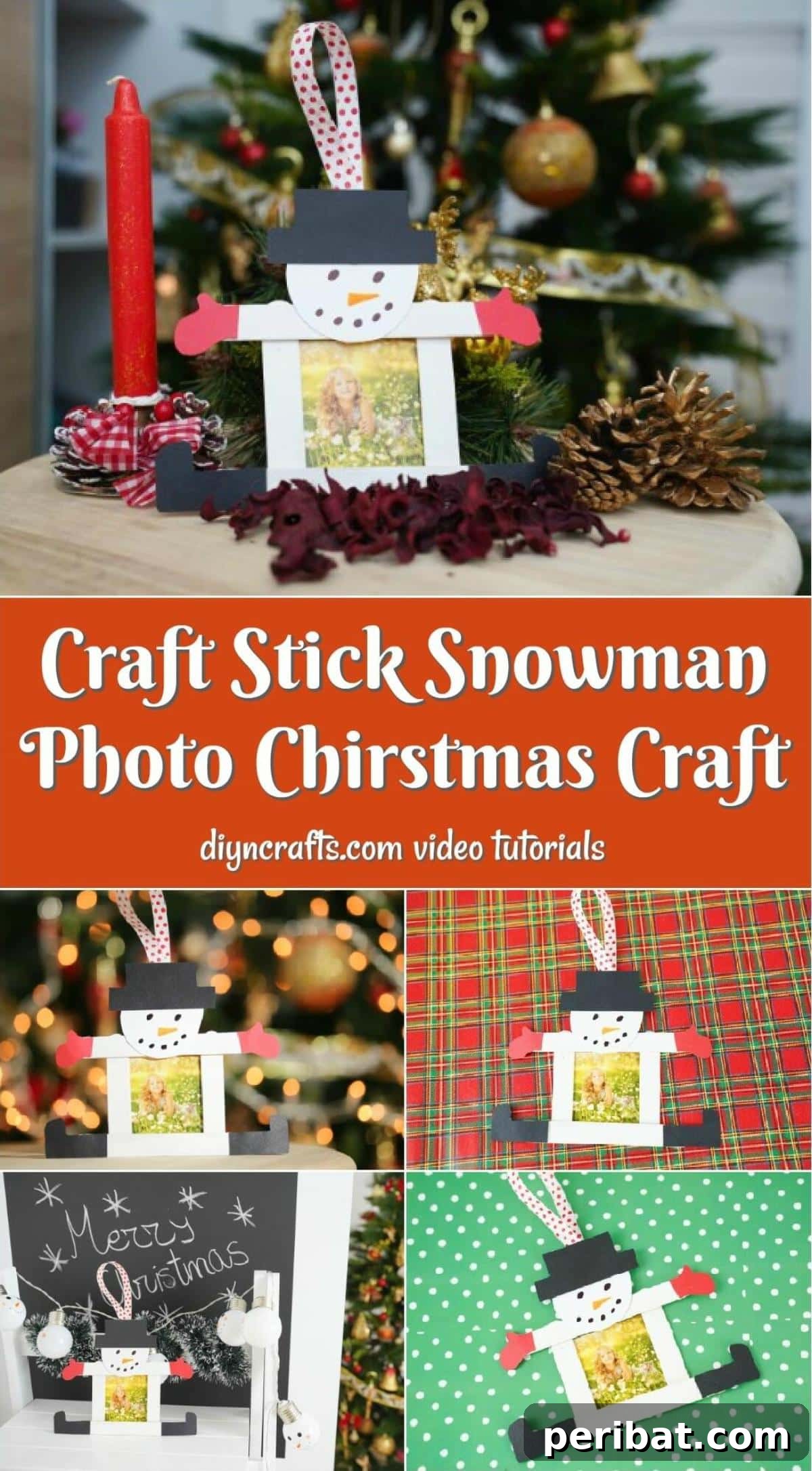Large collage image of making a craft stick snowman
