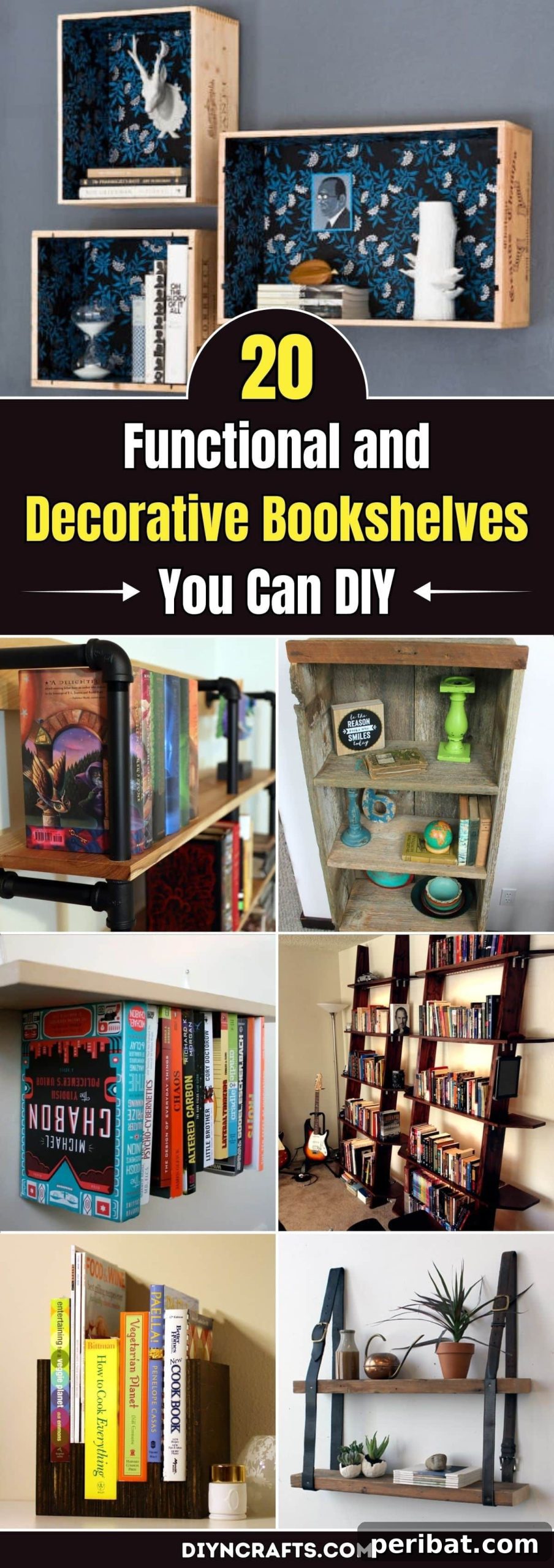 20 Functional and Decorative Bookshelves You Can DIY pinterest image