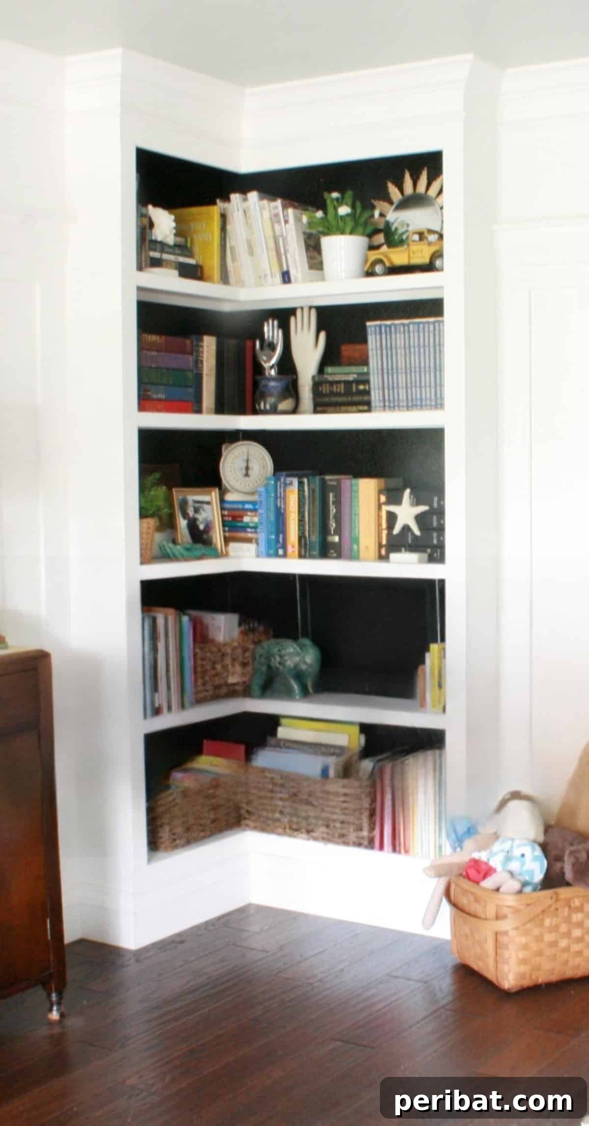 DIY Corner Bookshelves