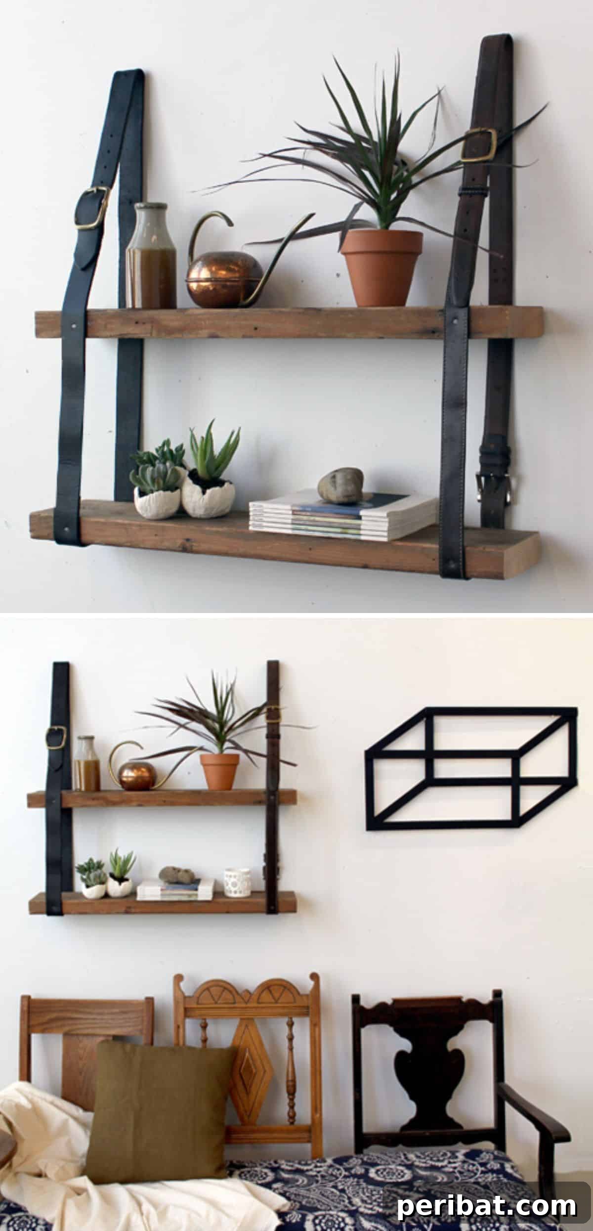 Recycled Wood and Leather Bookshelf