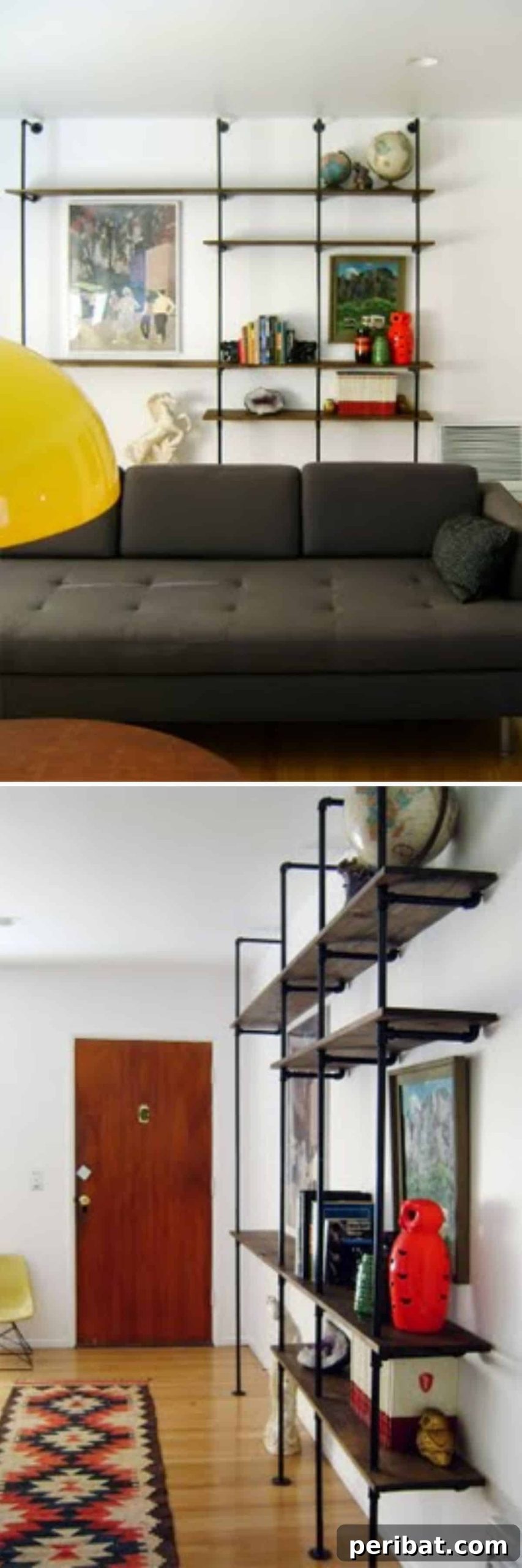 Plumbing Pipe and Wood Bookshelf