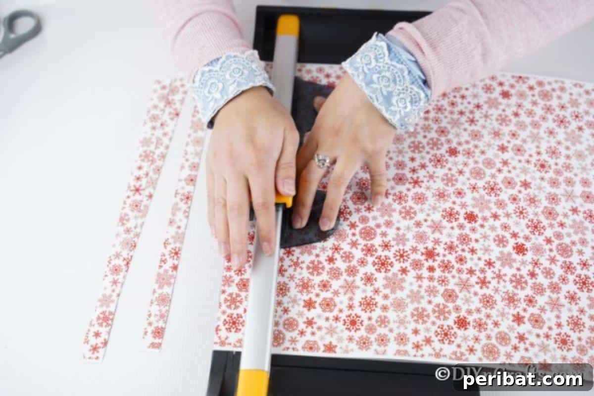 Festive Paper Strip Christmas Tree Delight 9 Measuring out paper strips for the mini Christmas tree craft