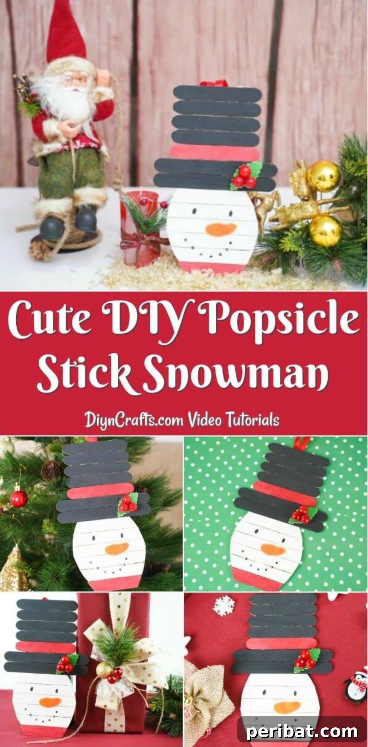 Cute DIY Popsicle Stick Snowman Craft - Video pinterest image