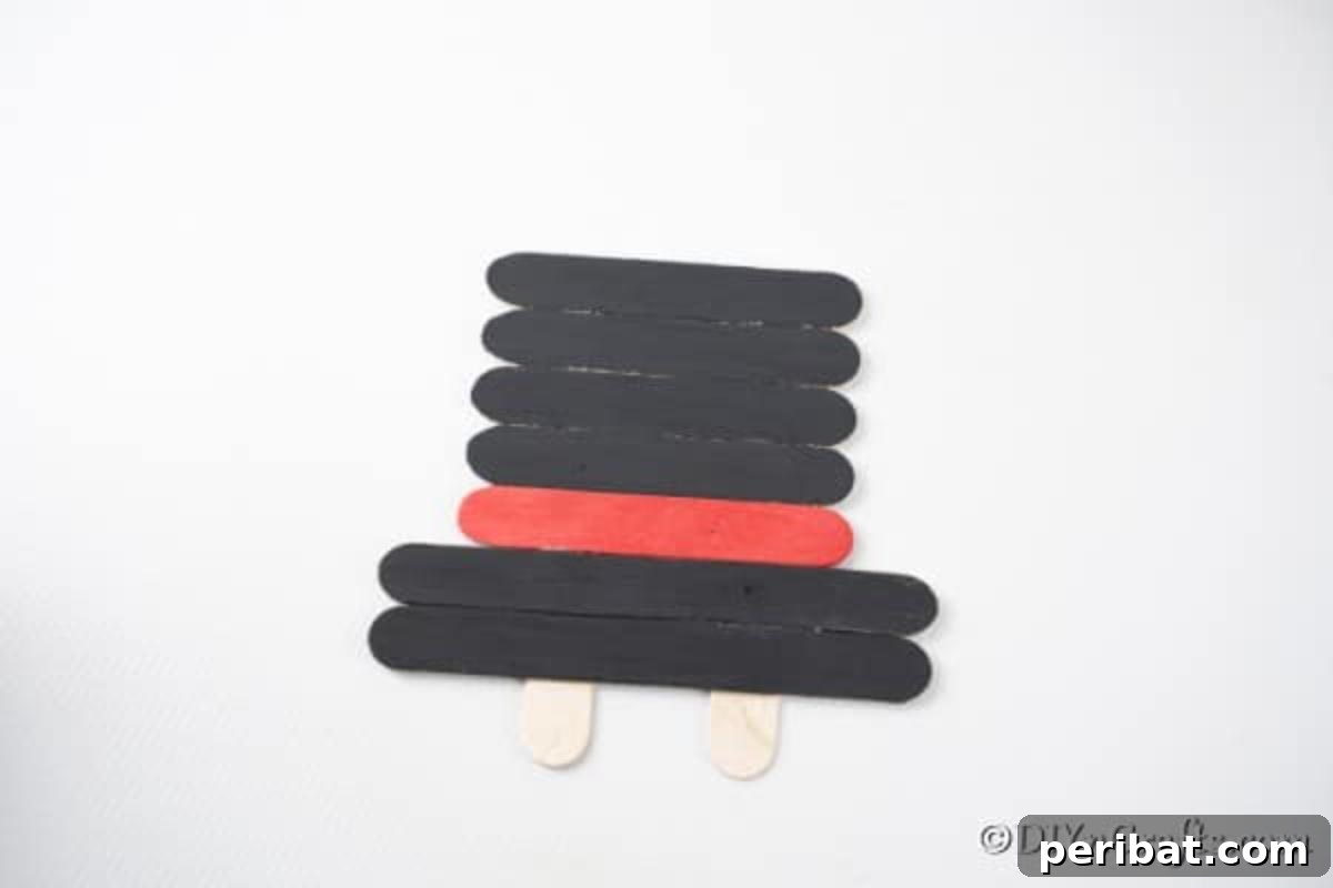 The completed top hat for your snowman popsicle stick craft