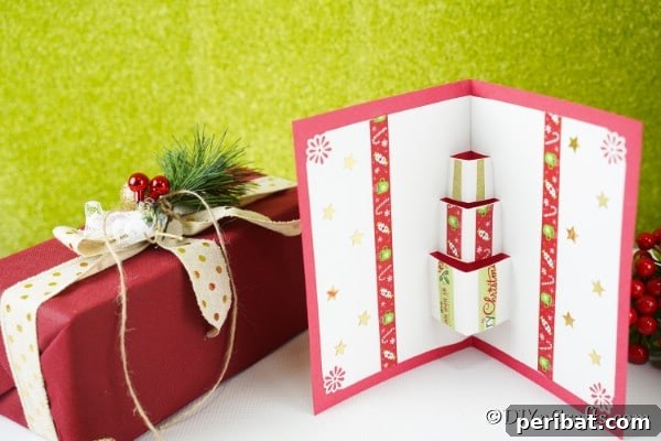 A 3D christmas card displayed in front of green background