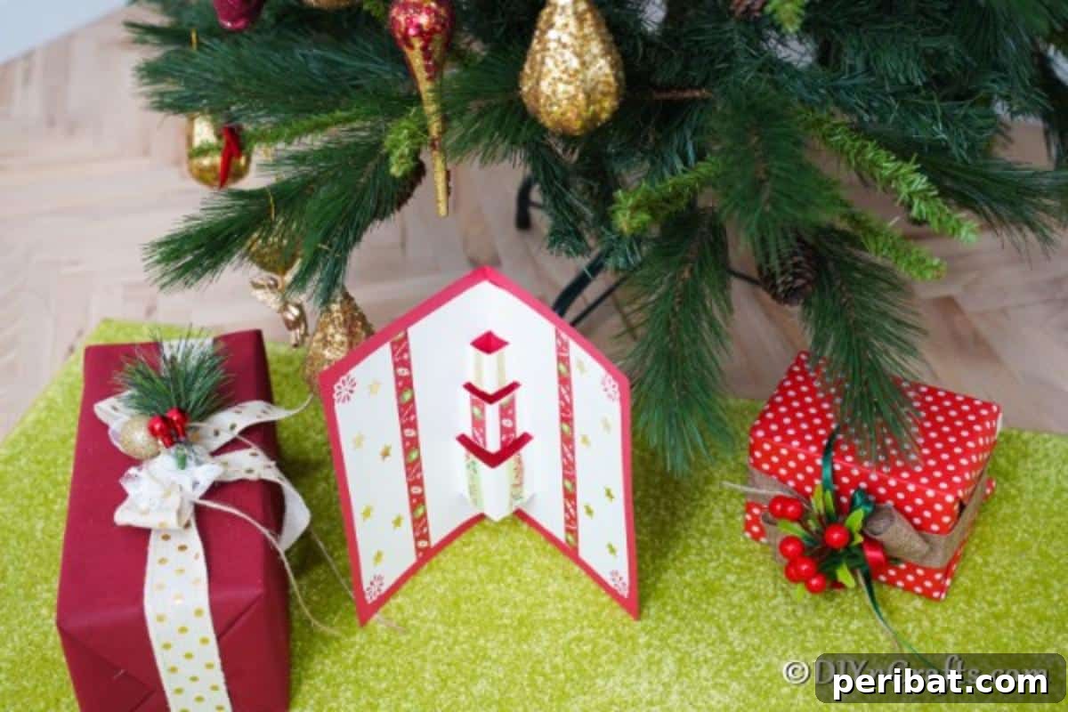 3D Christmas Card under Christmas tree with presents