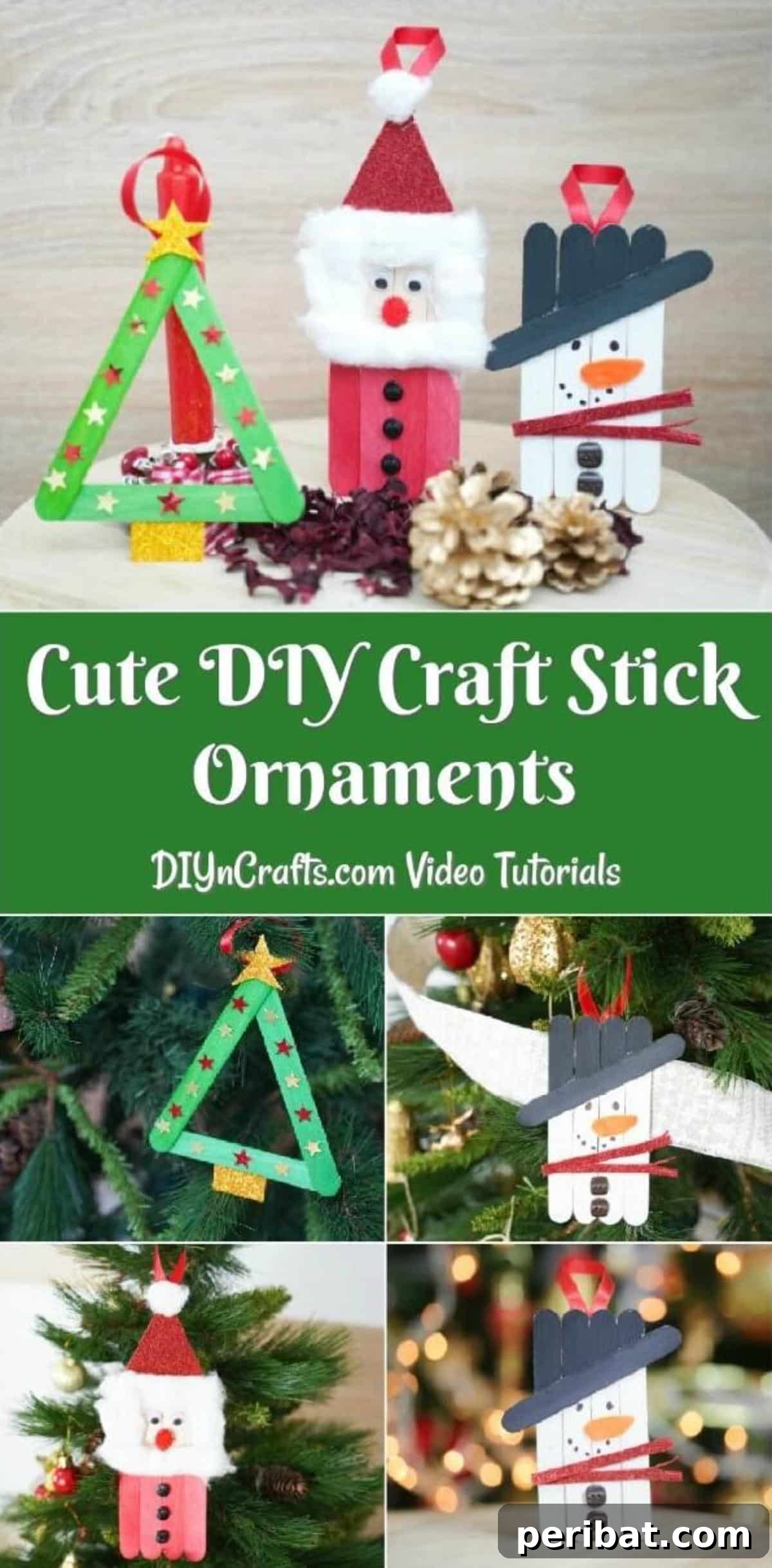 Cute DIY Craft Stick Christmas Ornaments With Video pinterest image