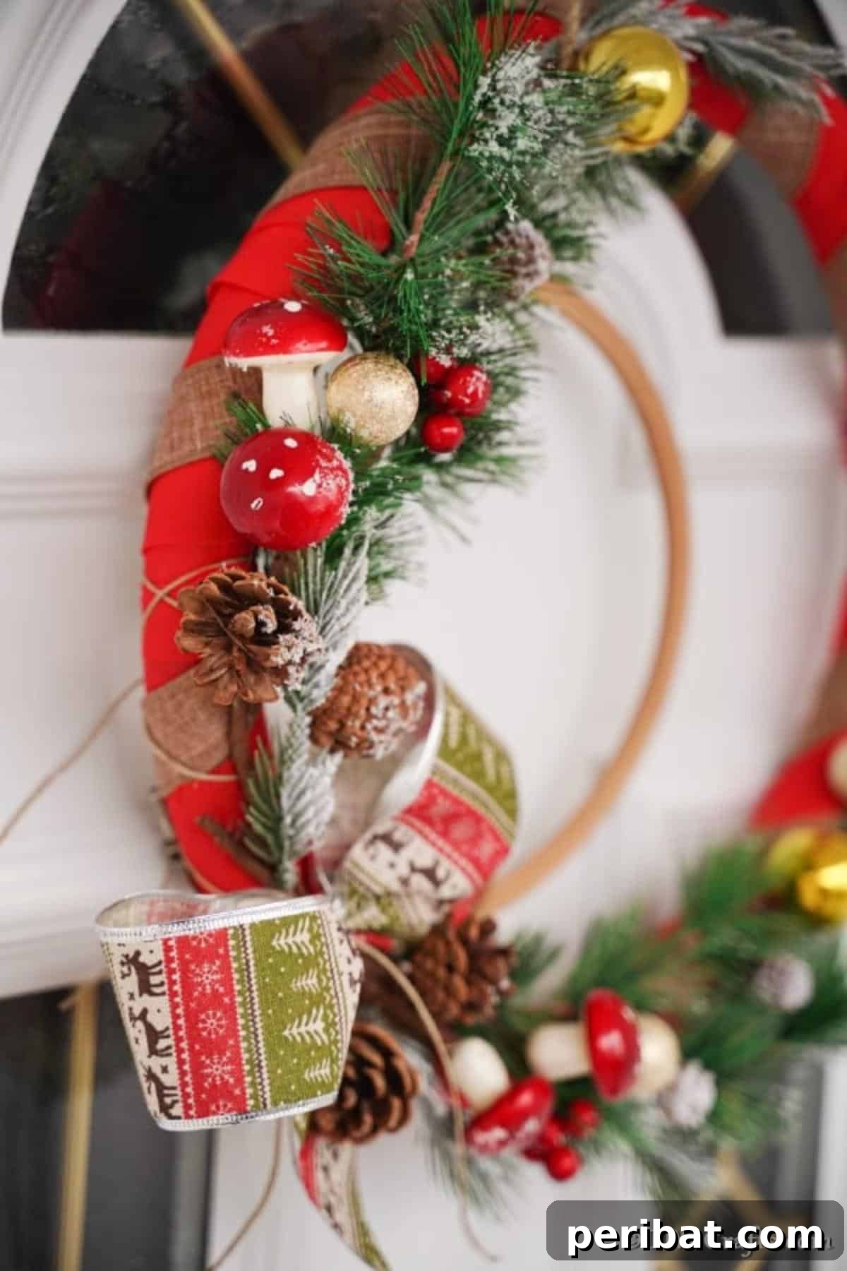 Deck Your Door: DIY Christmas Wreaths 4 Up close picture of a rustic Christmas wreath hanging on a front door