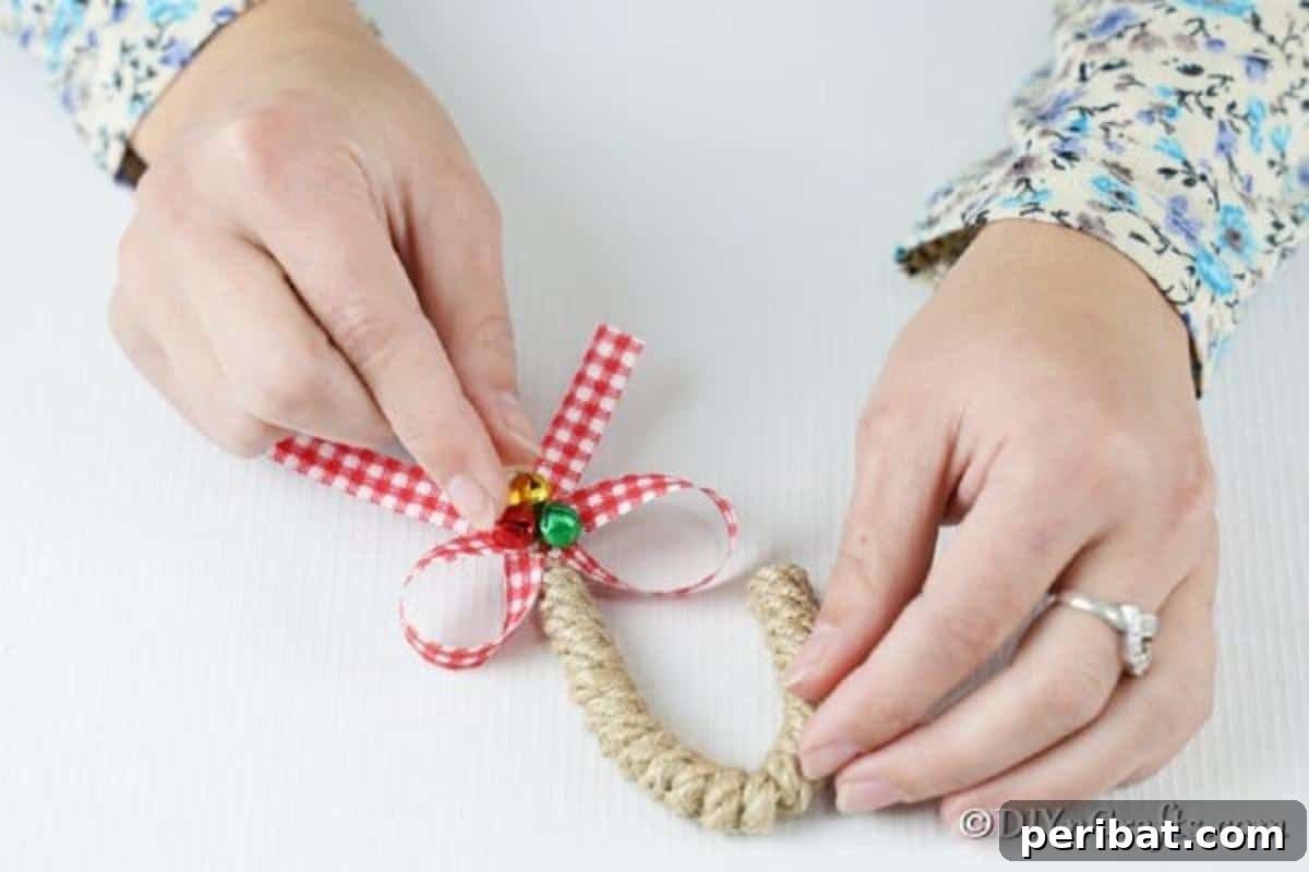 Farmhouse Jute Candy Cane Bauble 12 Adding jingle bells to candy cane ornament