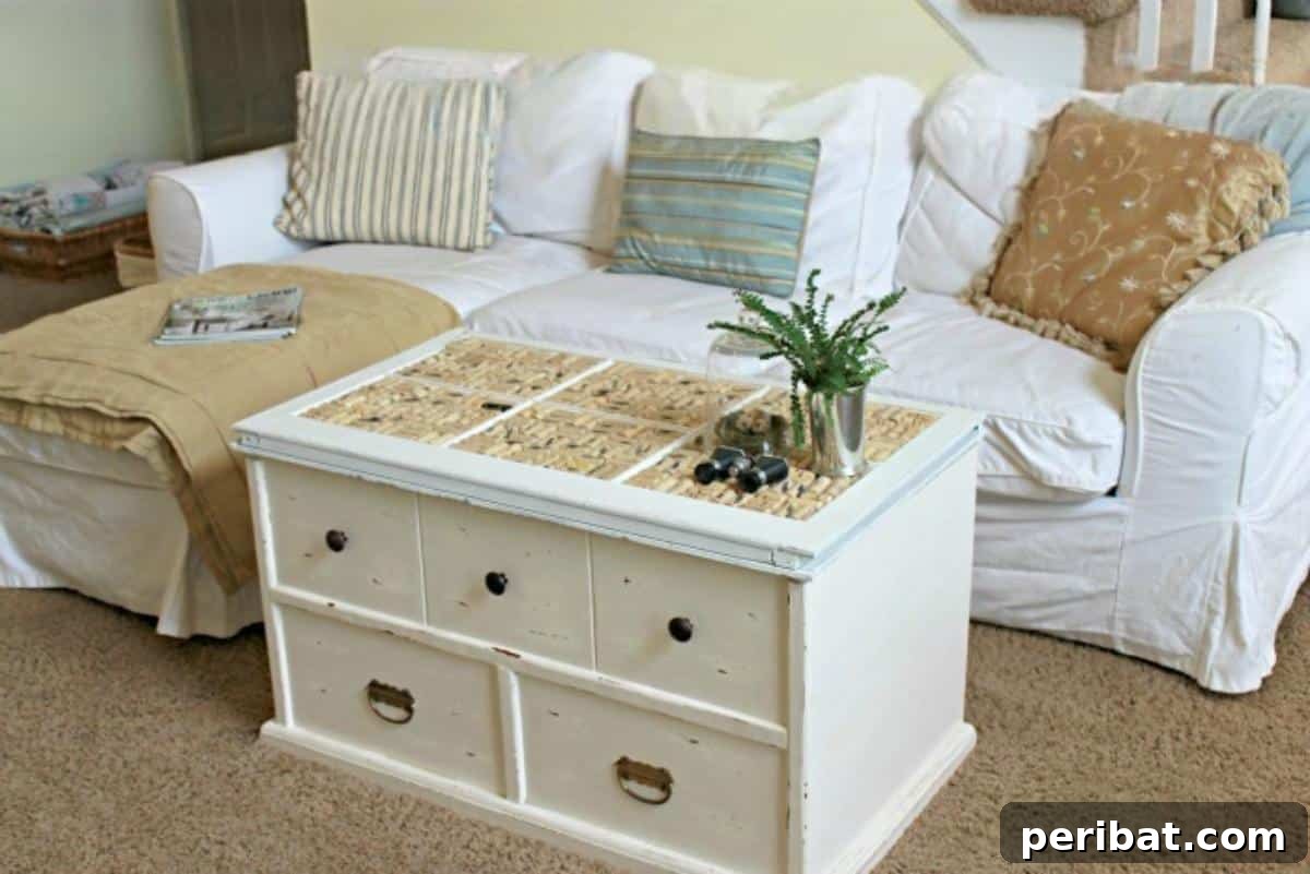 Uncork Your Creativity with DIY Wine Cork Projects 16 Old trunk transformed into a coffee table with a wine cork top