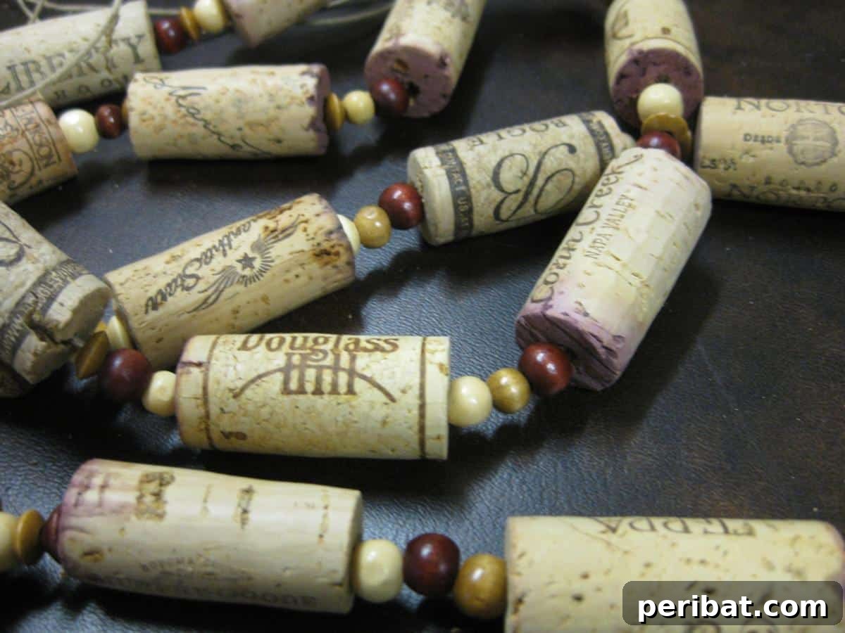 Uncork Your Creativity with DIY Wine Cork Projects 26 Decorative garland made from wine corks strung on a rope