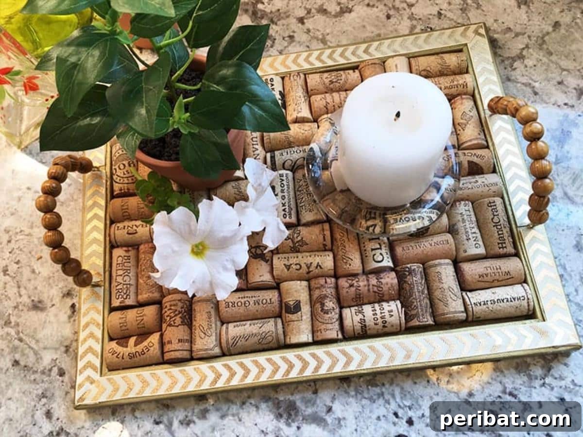 Uncork Your Creativity with DIY Wine Cork Projects 27 Serving tray created with a base of wine corks glued into a frame