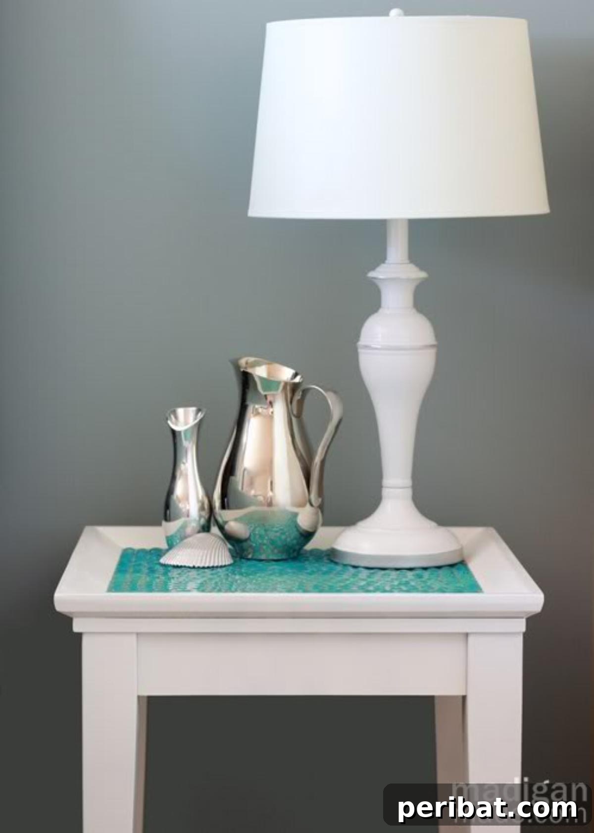 DIY tiled table created with Dollar Store glass gems and resin kit